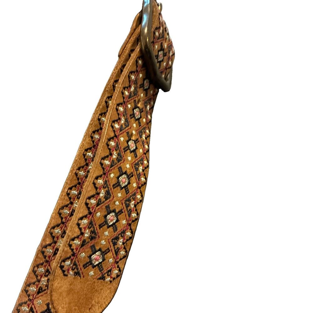 Lucky Brand Belt Womens Brown Embroidered Floral Leather Brass Buckle Size M - Picture 3 of 8